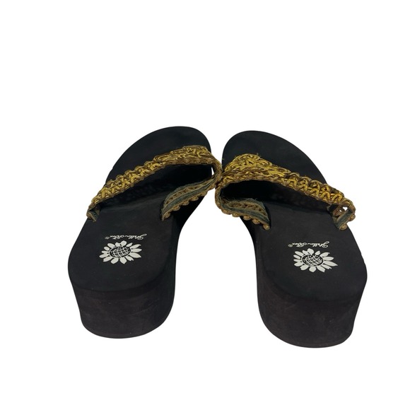 Yellow Box Brown Floral Woven Platform Thong Chunky Flip Flops Boho Y2K Size 8.5 - Picture 9 of 10